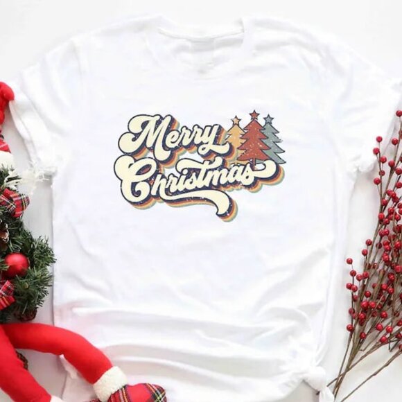 Tops - Merry Christmas Retro Shirt, Graphic Merry Christmas Shirt, Christmas Gift
